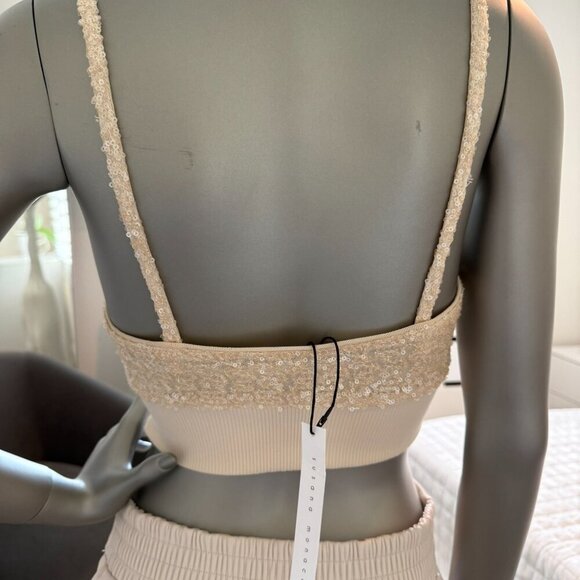 NEW Susana Monaco Sequin Bralette With Rib Trim Biege XS - Picture 5 of 5